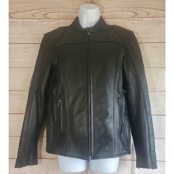 Leather Motorcycle Jacket Women Small Leather FREEDOM THIRTEEN ANGEL WINGS LINED - Picture 2 of 12